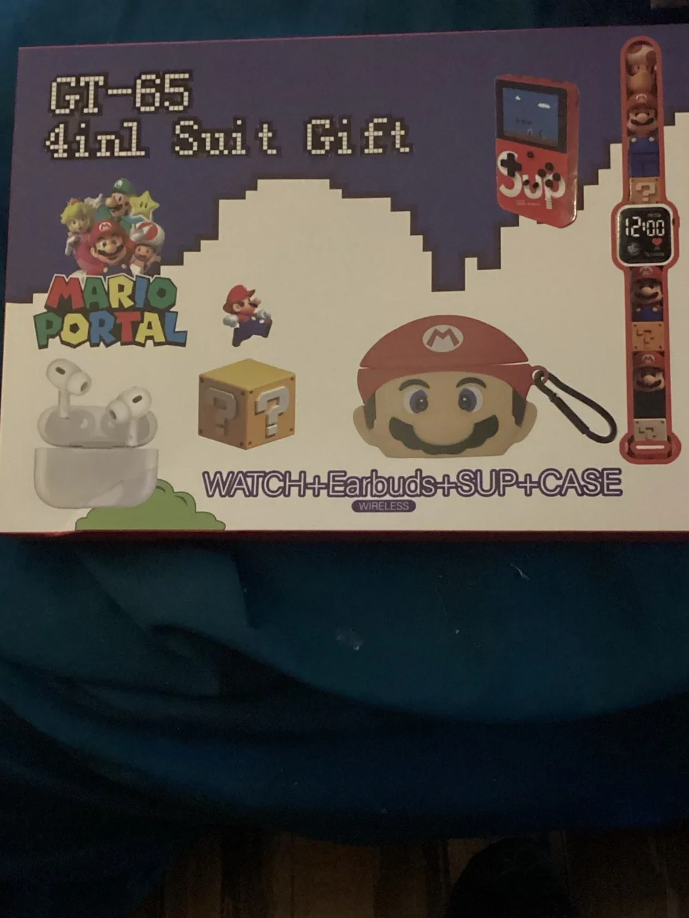 Kids Red Mario-Themed Watch Bundle with Earbuds, video game and Case